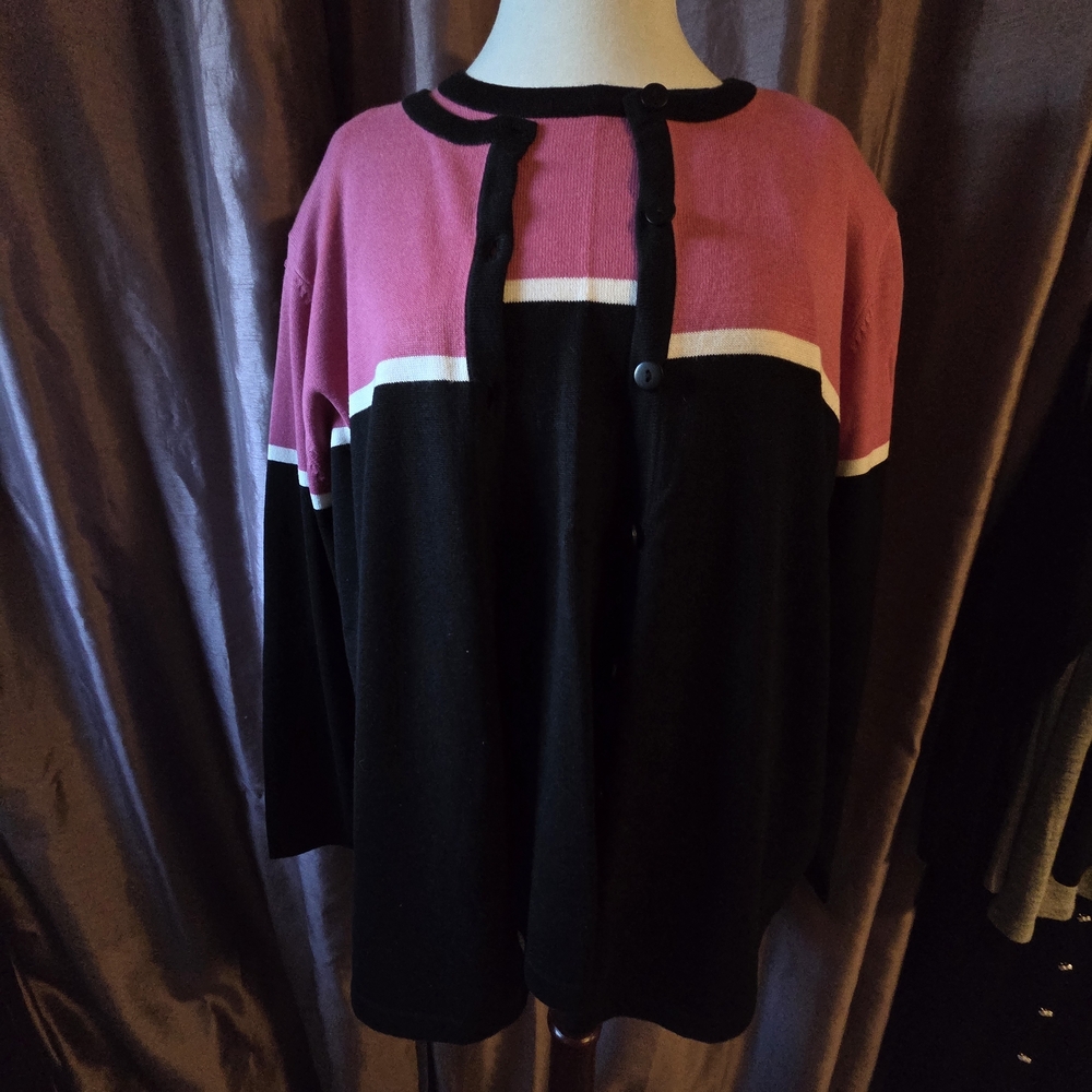 Pink and Black Women's Sweater Twinset.